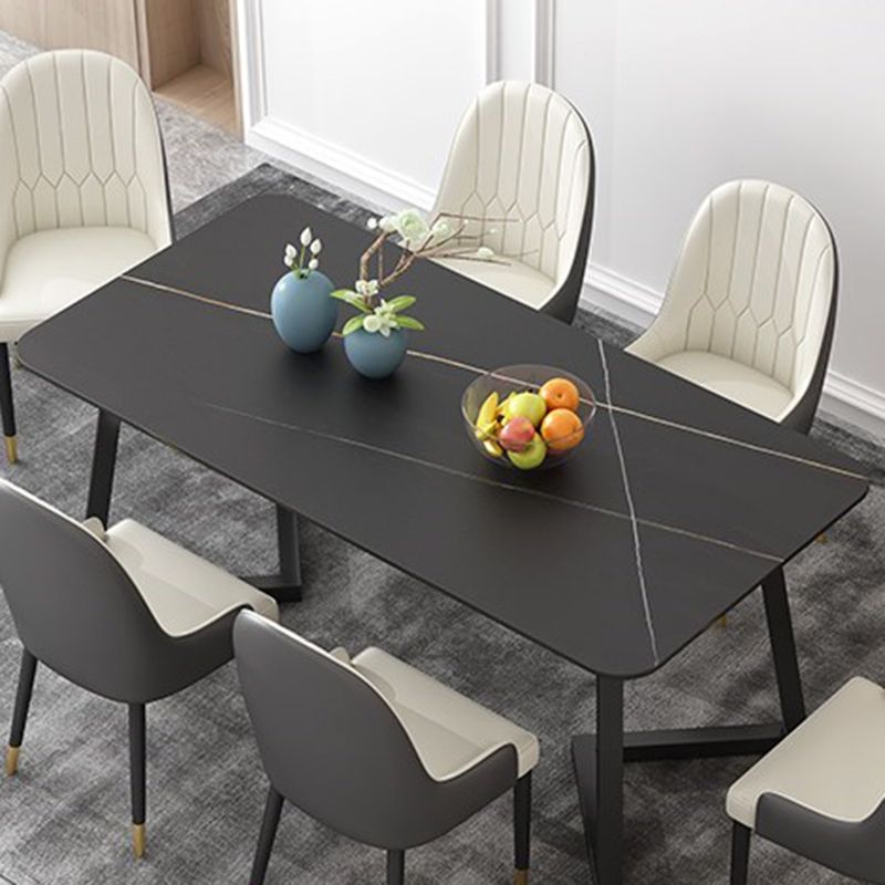 Sintered Stone Rectangle Dining Table Modern Dining Room Table with Double Pedestal