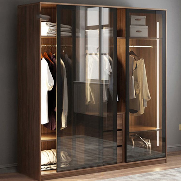 Brown Storage Cabinet with Glass Doors Contemporary Cabinet with Drawers