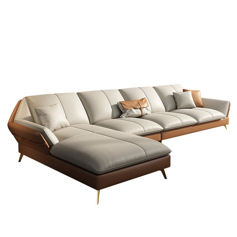 Faux Leather Sofa & Chaise Flared Arm Sofa with Bolster Pillows