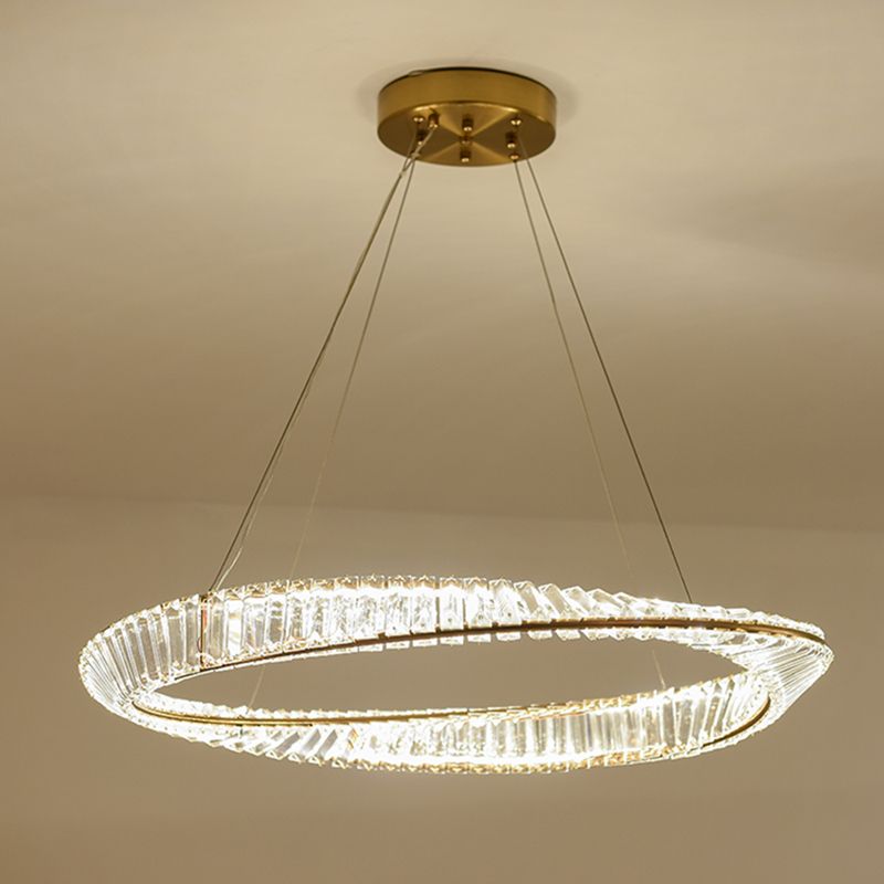 Modern Luxury Circular LED Pendant Light Wrought Iron Hanging Lamp with Crystal Shade