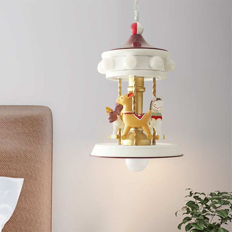 Dessin animé 9 bulbes pendentif lustre blanc carrousel down éclairage avec une teinte métallique