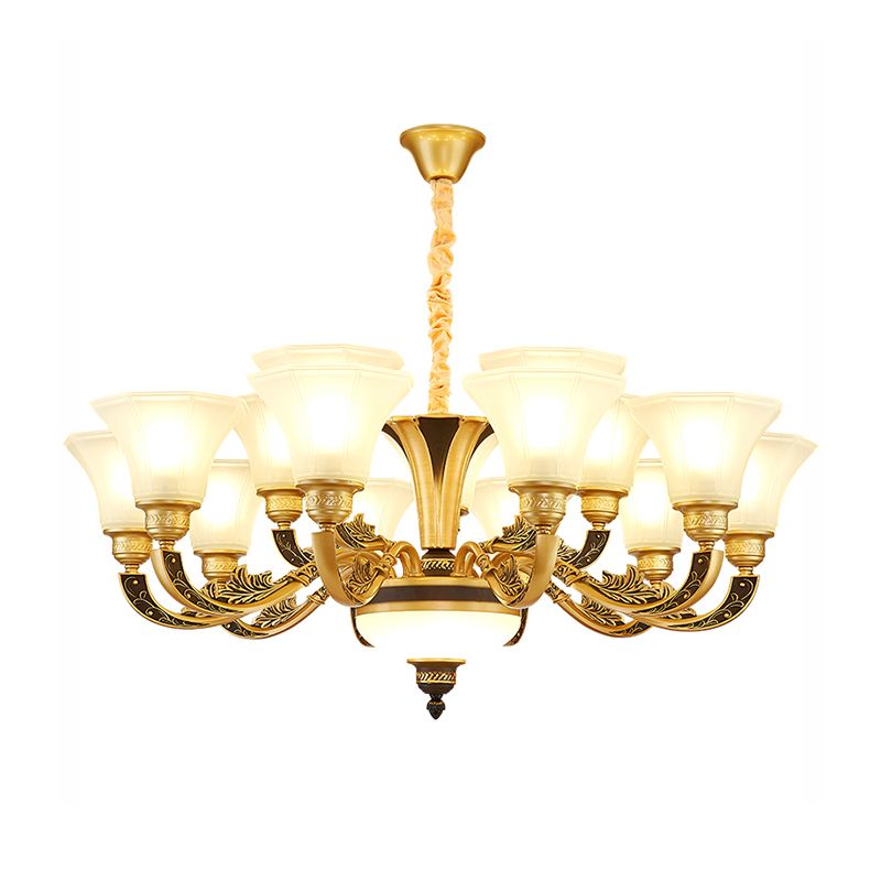 Retro -stijl wijd uitlopende ophanging lichte crème matglas kroonluchter licht voor woonkamer