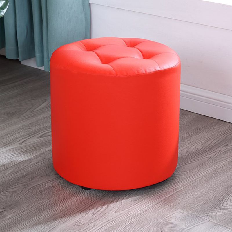 Modern Cylinder Shape Boucle Pouf Plain PU Leather Tufted Ottoman Footrest
