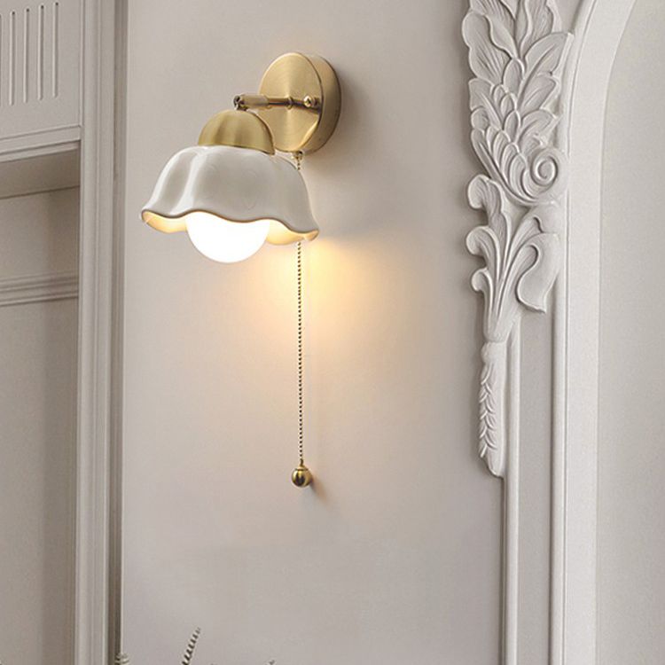 Nordic Style Wall Light Dome Shape Wall Lamp with Ceramic Shade for Bedroom