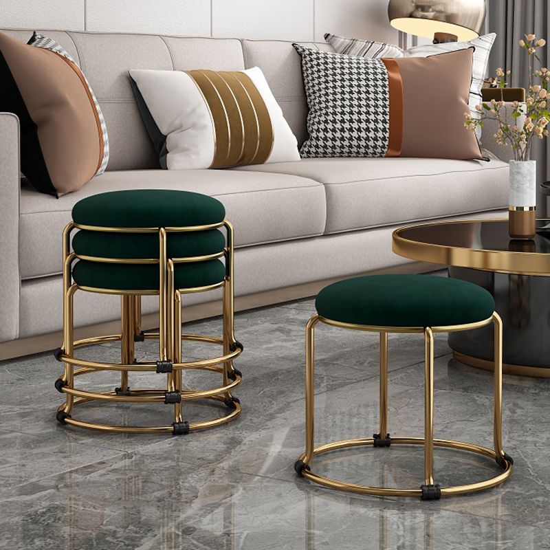 Contemporary Ottoman Fabric Upholstered Solid Color Round Ottoman