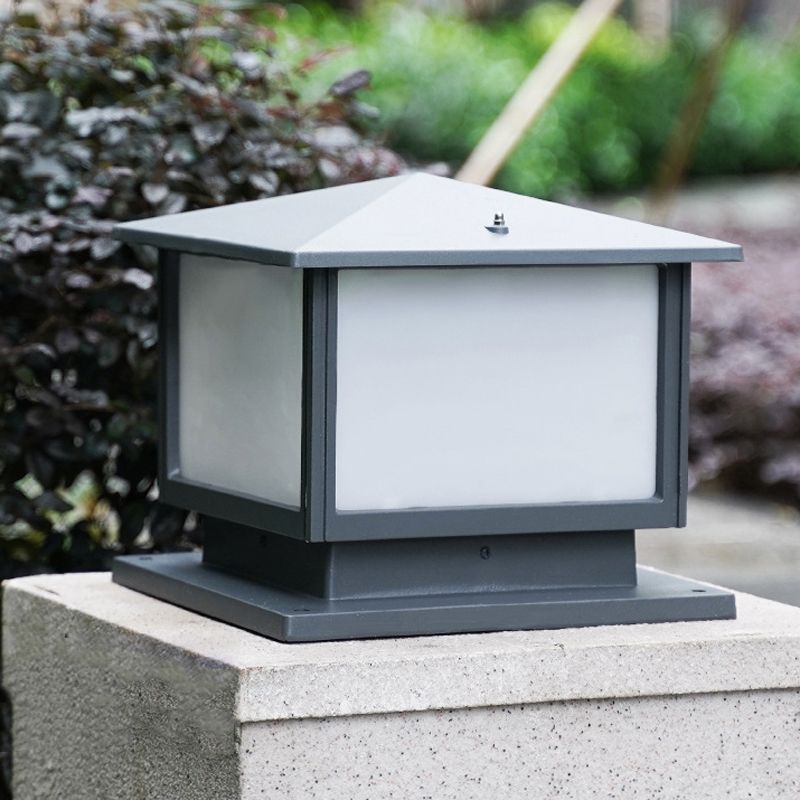 Rectangle Shape Metal Pillar Lamp Modern Style 1-Light Waterproof Outdoor Light