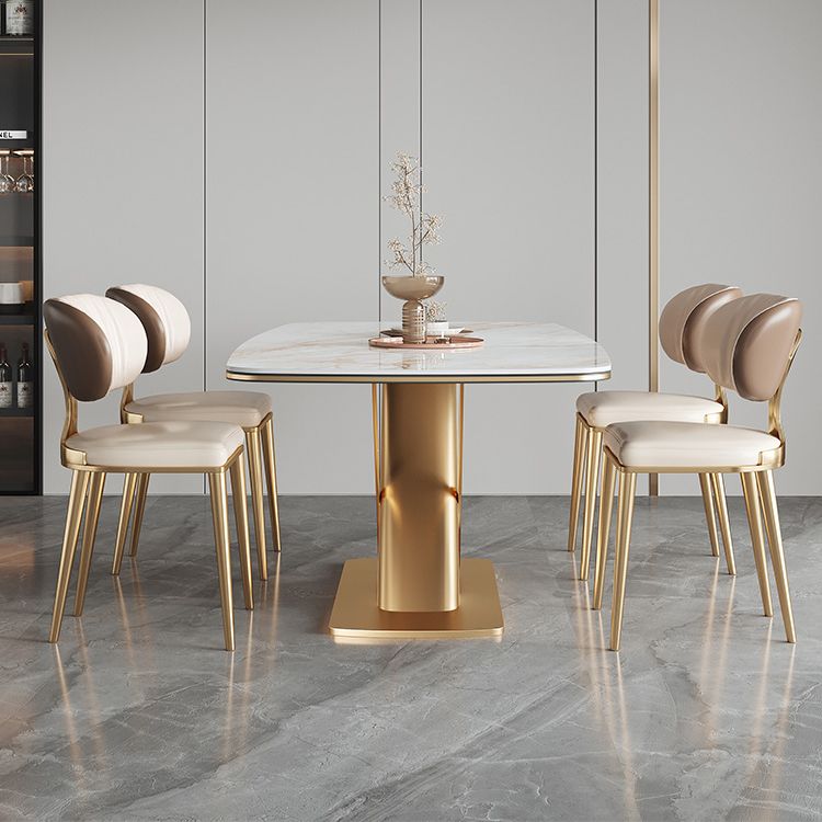 Dining Room Set Modern Sintered Stone Table with Gold Metal Base Rectangle Dining Set for Restaurant