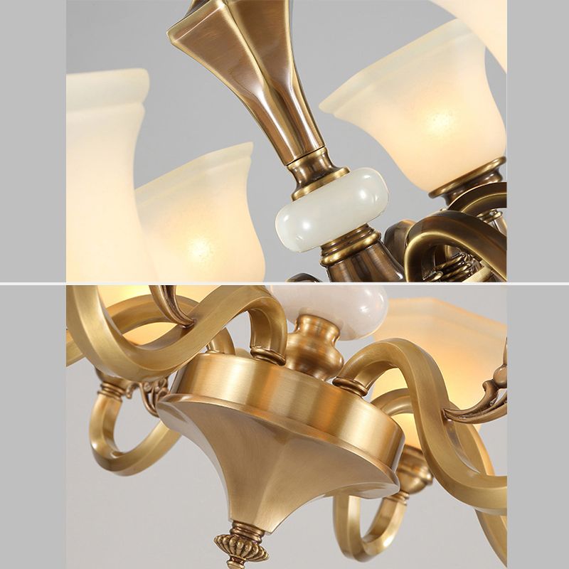 Bell-Shaped Shade Chandelier Light Fixture Traditional White Glass Pendant Lighting for Restaurant