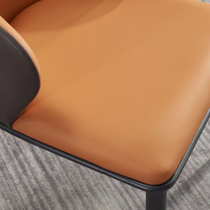 Minimalist Style Leather Dining Chair Solid Back Arm Upholstered Single Chair
