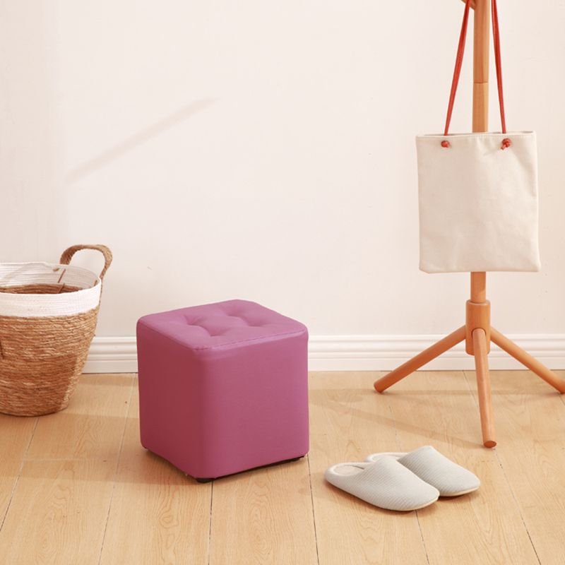 Mid-Century Modern Pouf Ottoman PU Leather Upholstered Tufted Solid Color Square Ottoman