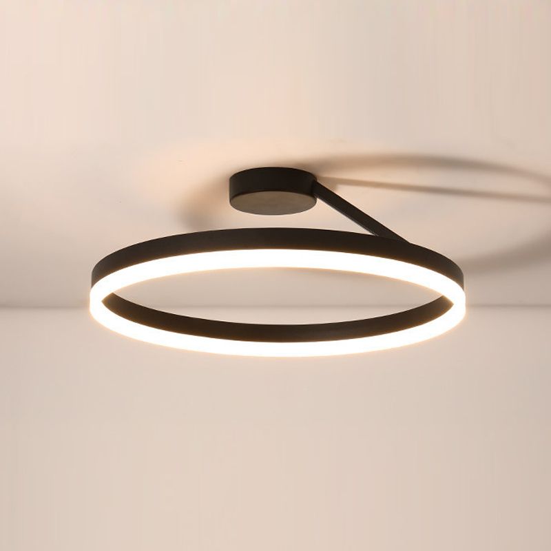 Anillo de metal semi iluminación de montaje de montaje LED minimalista Luz de techo negro