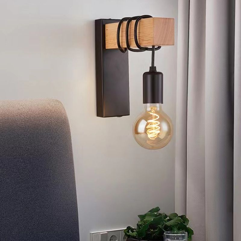 Bulb Shape Wood Vanity Sconce Light Modern Style 1-Light Vanity Mirror Lights