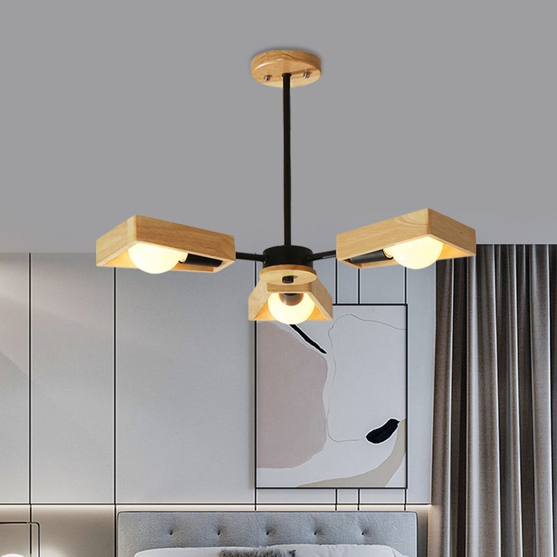 Black/White Burst Flush Mount Chandelier Modern 3/5 Bulbs Wood Semi Flush Ceiling Light with Swivelable Frame