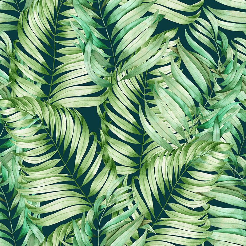 Green Leaves Pattern Mural Wallpaper Stain Resistant Tropical Dining Room Wall Covering