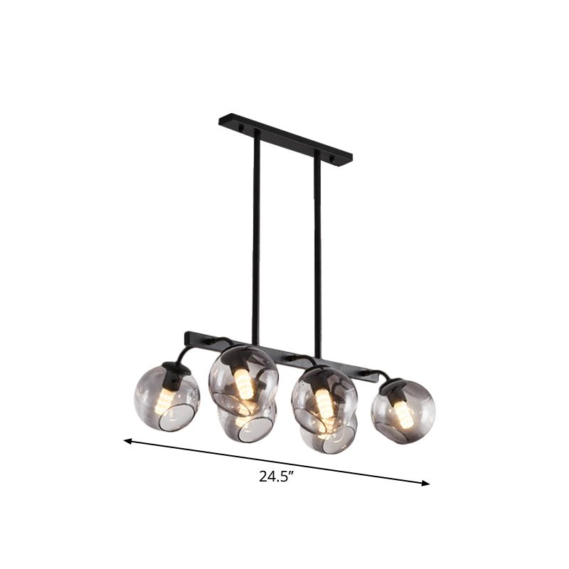 Black Finish Orb Shade Island Lighting 6/8 Lights Modern Glass Linear Pendant for Kitchen Dining Room