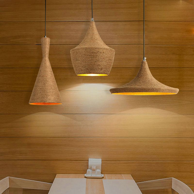 3 Light Beige Rope Pendant Light Retro Industrial Shade Hanging Lamp for Dining Room