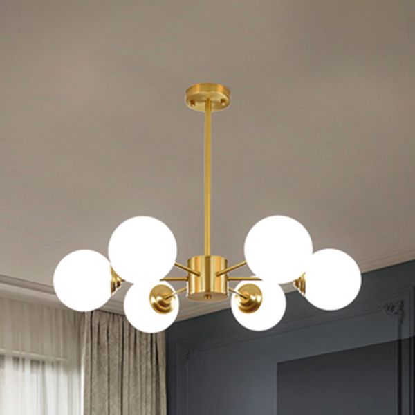 Gold Chandelier Lighting Fixtures Designer Style Multi-Head Suspension Light with White Glass Shade