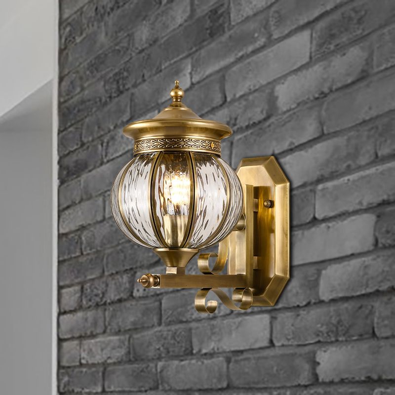 Metal Gold Sconce Light Fixture Global 1 Head Traditional Wall Mount Lamp for Porch
