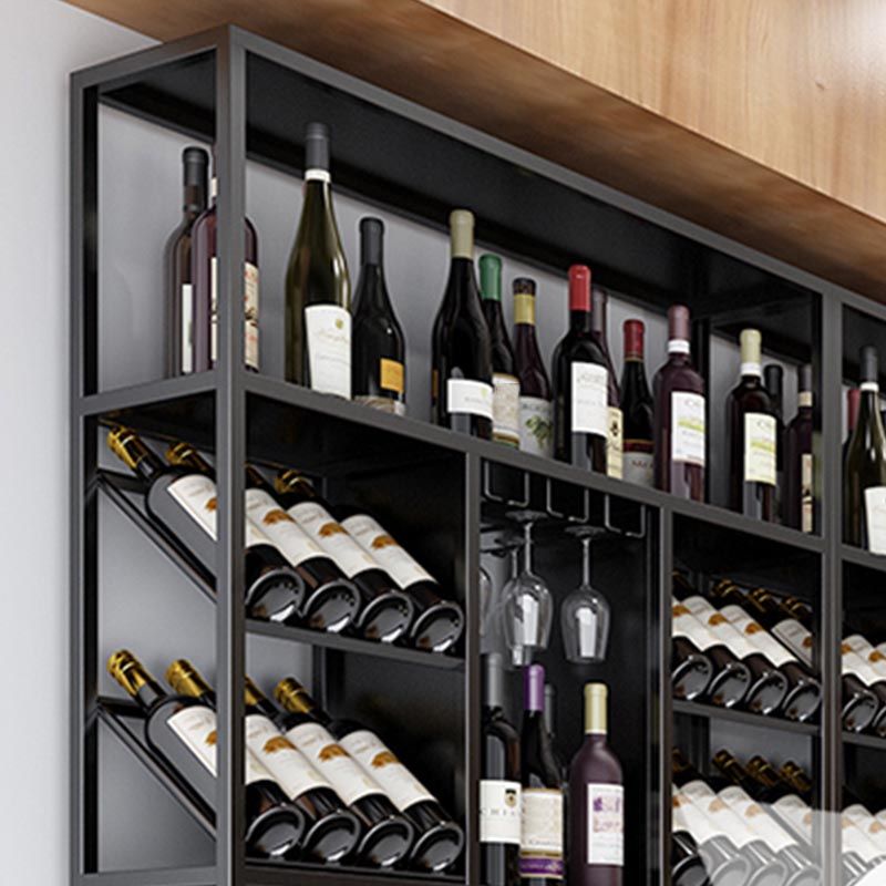 Black Stemware Holder Wine Holder Metal Floor Wine Rack Kit with Shelf