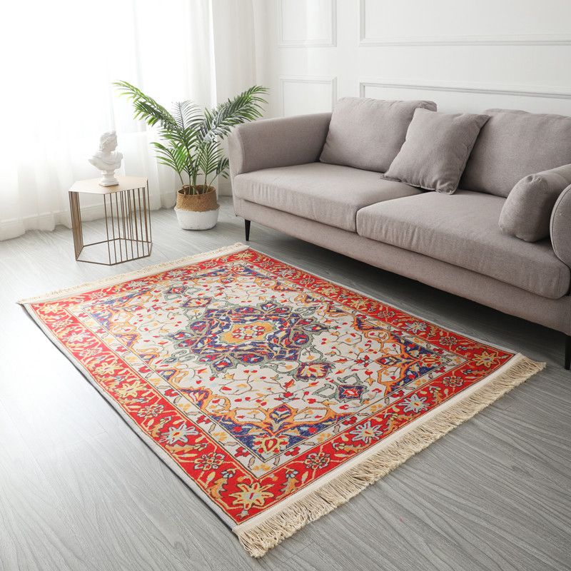 Rot traditioneller Teppich Antiquitätenmuster Polyester Fläche Teppich Rand nicht rutschfestem Teppich für Wohnkultur