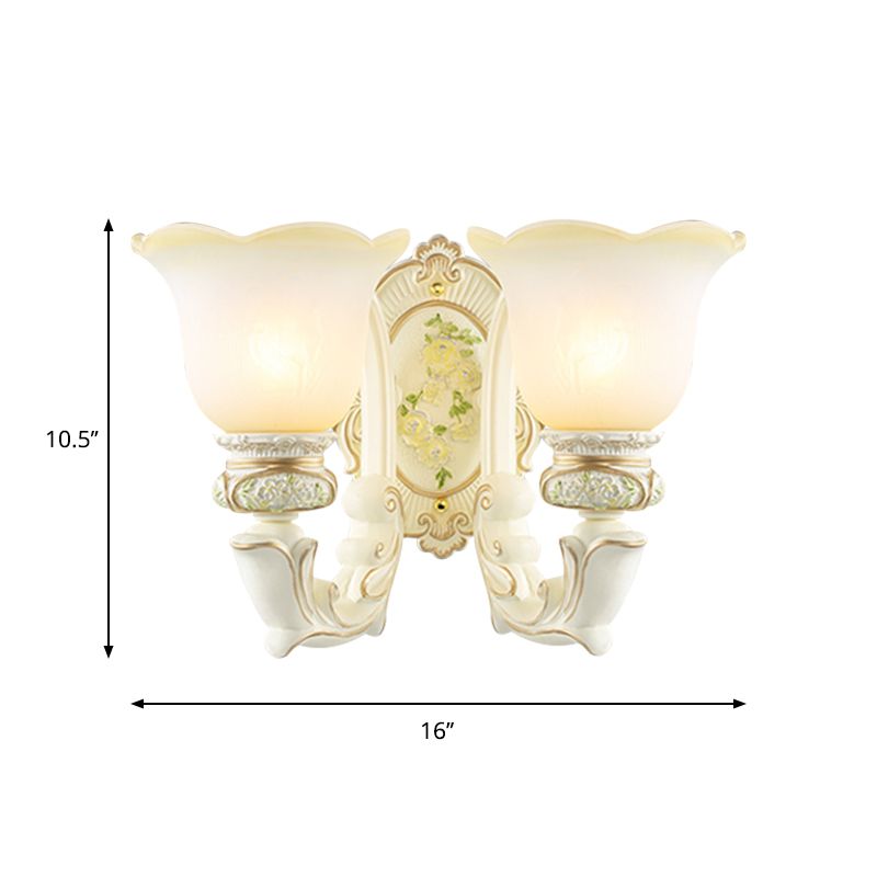 Bell Cream Glass Wall Lighting Ideas Vintage 2 Bulbs Bedroom Wall Sconce in White