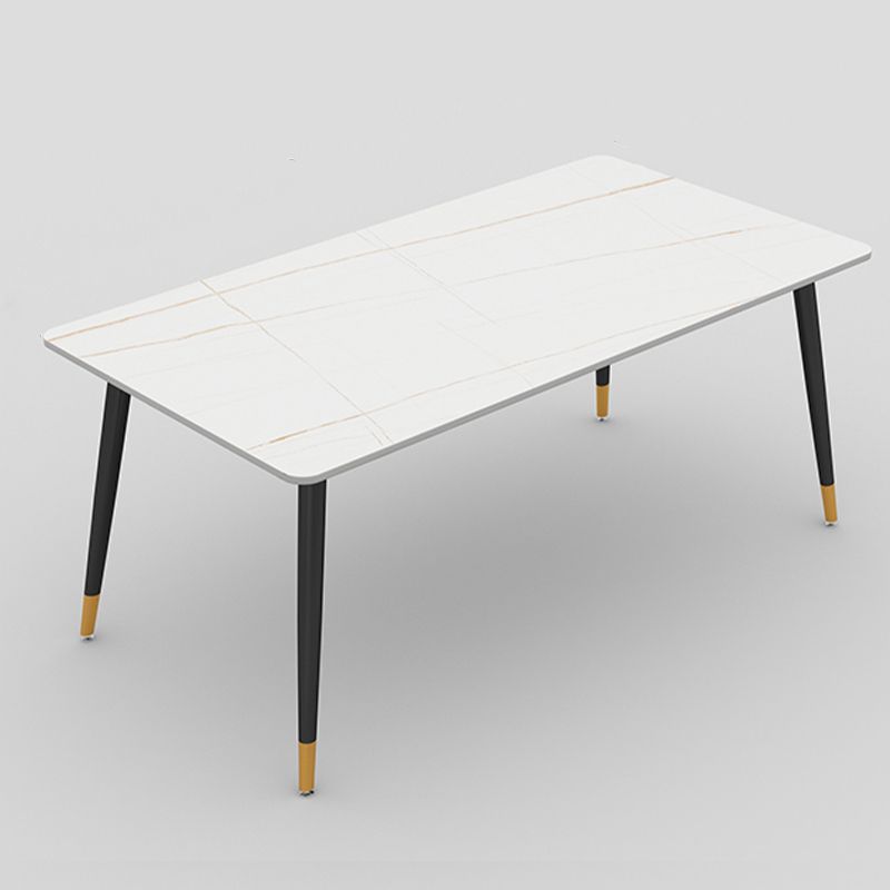 Stone Top Rectangle Dinette Table Traditional Luxury Metal Tripod Base Dining Table