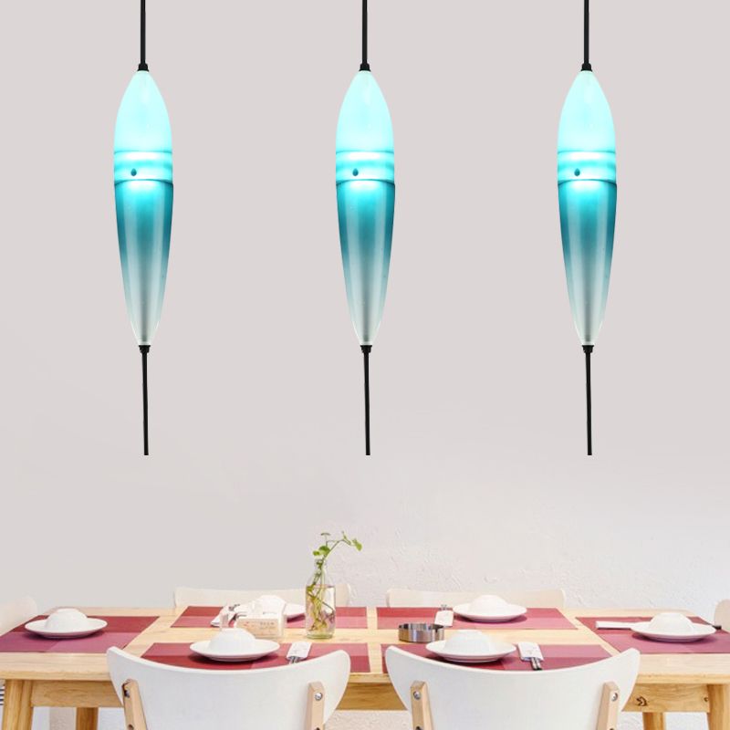 Blue Teardrop/Drum/Cylinder Pendant Lighting Modern 1 Light Glass Hanging Ceiling Lamp in White/Warm Light