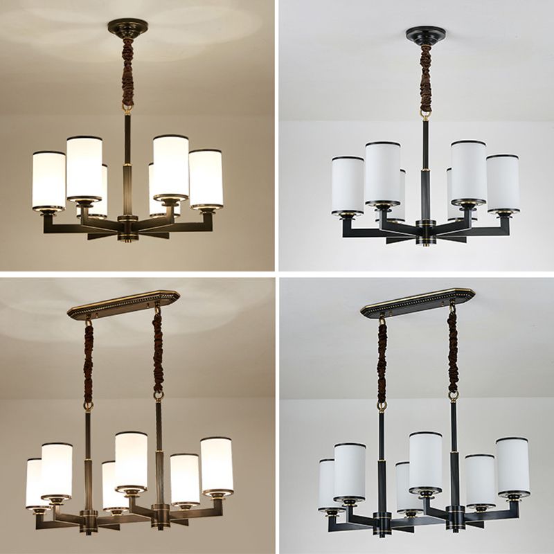 Post-Modern Metal Hanging Chandelier Light Cylindrical Glass Shade Ceiling Chandelier for Living Room