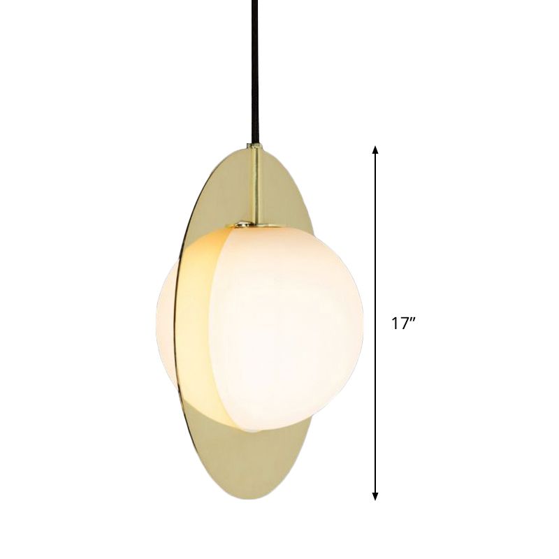 Lámpara colgante de vidrio blanco globe posmoderno 1 cabeza colgante de techo con anillo de oro