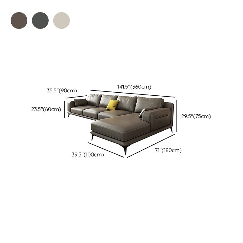 Stationary Genuine Leather Living Room Recessed Arm Pillows Sofa