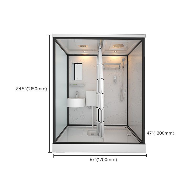 Frosted Tempered Glass Framed Shower Stall with White Base and Towel Bar