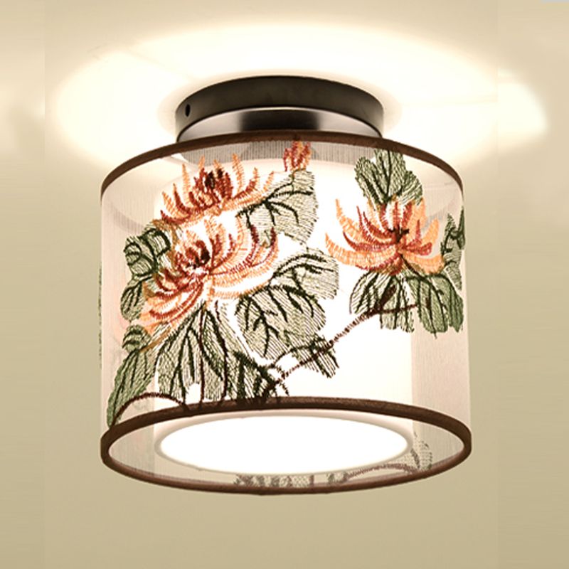 Fabric Light Fixtures Chinese Style Flush Light for Living Room Dinning Room Foyer