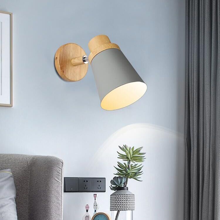 Nordic Style Solid Wood Wall Lamp 3-Colors Optional Macaroon Sconce Lights for Bedroom Living Room