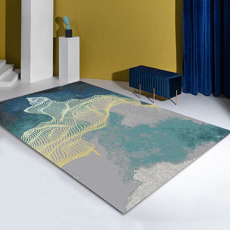 Modern Style Abstract Painting Rug Polyester Area Rug Washable Carpet for Living Room