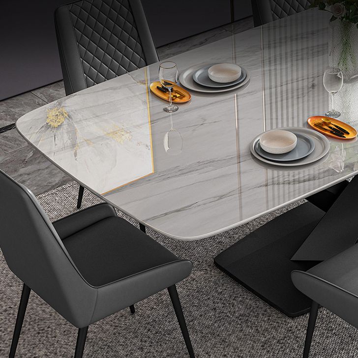 Traditional Luxury Rectangle Dining Table White Sintered Stone Table with Black Pedestal Base