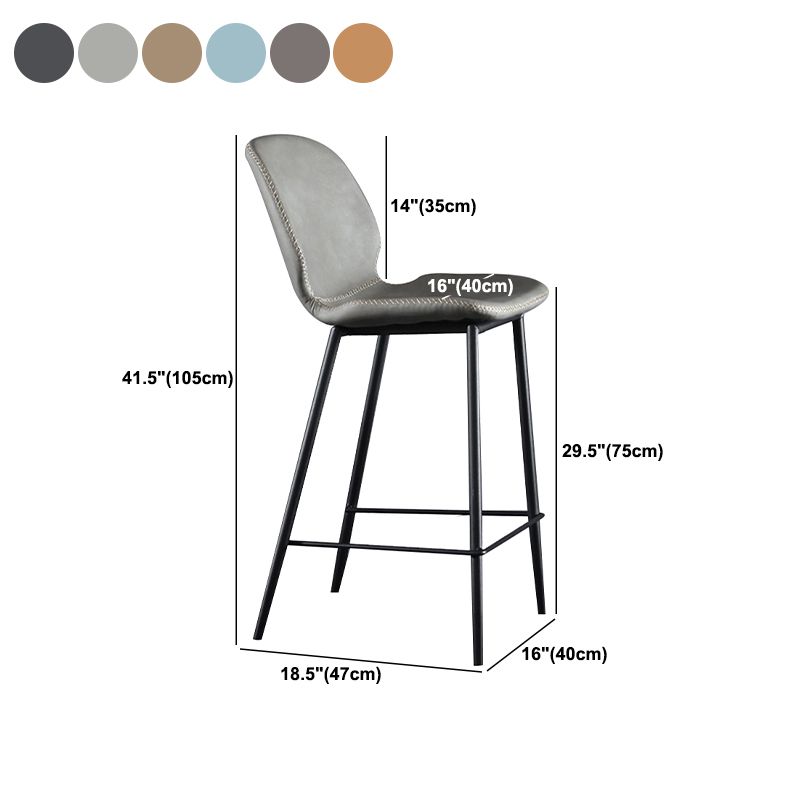 Scandinavian Armless Bar Stools Faux Leather Low Back Barstool with 4 Black Legs