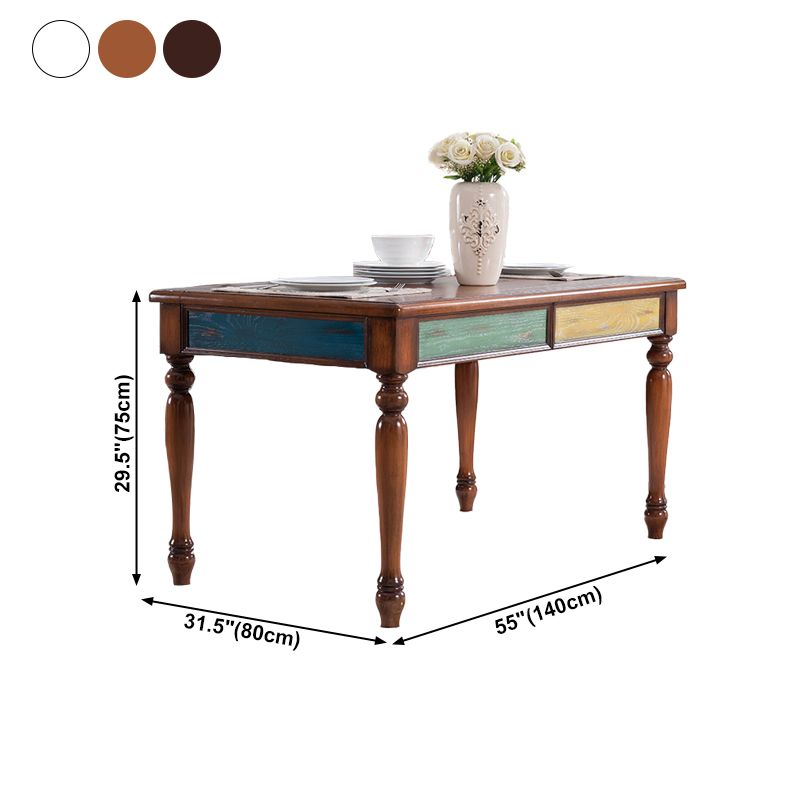 Mesa de comedor rectangular de mediados de siglo, mesa de comedor de madera maciza de caucho con 4 pies
