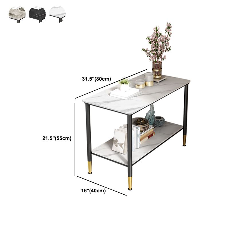 Rectangular Stone 4 Legs Side Table 21.65 Inch Tall One-Shelf End Table