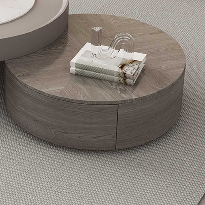 Modern Coffee Table Set Round Wood Coffee Table with 2 Drawers