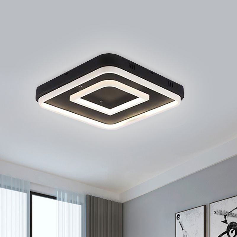 16.5"/20.5"/24.5" Wide Acrylic Square Semi Mount Lighting Modern LED Black Ceiling Flush Light Fixture in Warm/White Light