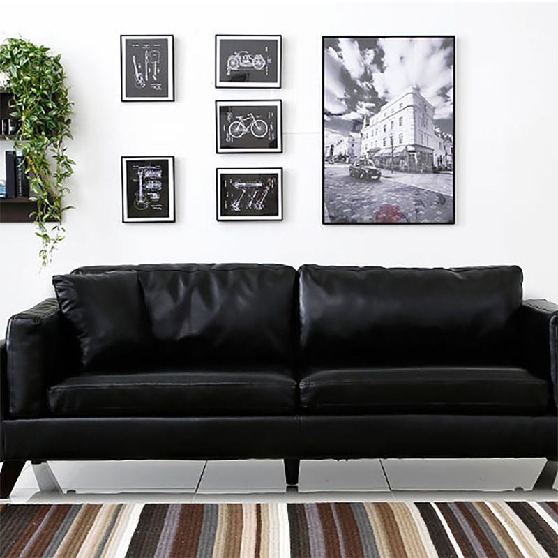 Faux Leather Sofa Modern 25.98" H Cushions Couch in Black/Brown