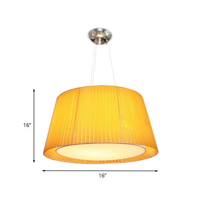 Yellow Dual Frustum Hanging Light Fixture Modernist 1 Head Gathered Fabric Pendant Ceiling Light