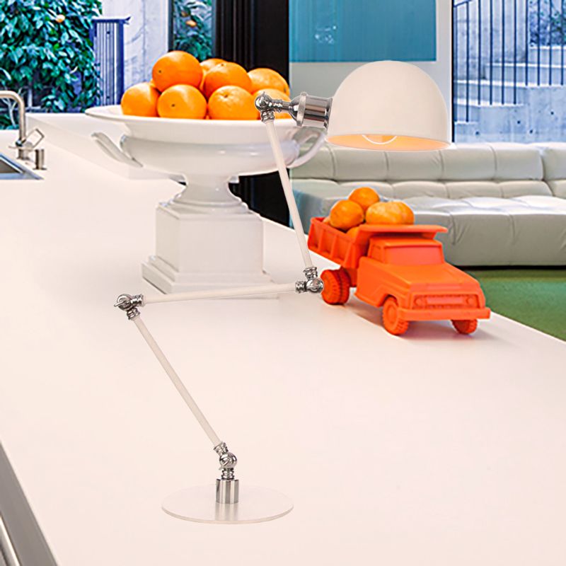 Dome Studeerkamer Leeslamp Metaal 4"/8,5" Breed 1 Licht Industrieel Stijlvolle Bureauverlichting in Wit, 8"+8"/8"+8"+8" Lengte Arm