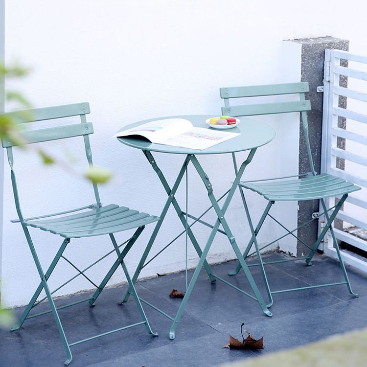 Boho Style Dining Set Metal Round 3 Pieces Patio Dining Table Set