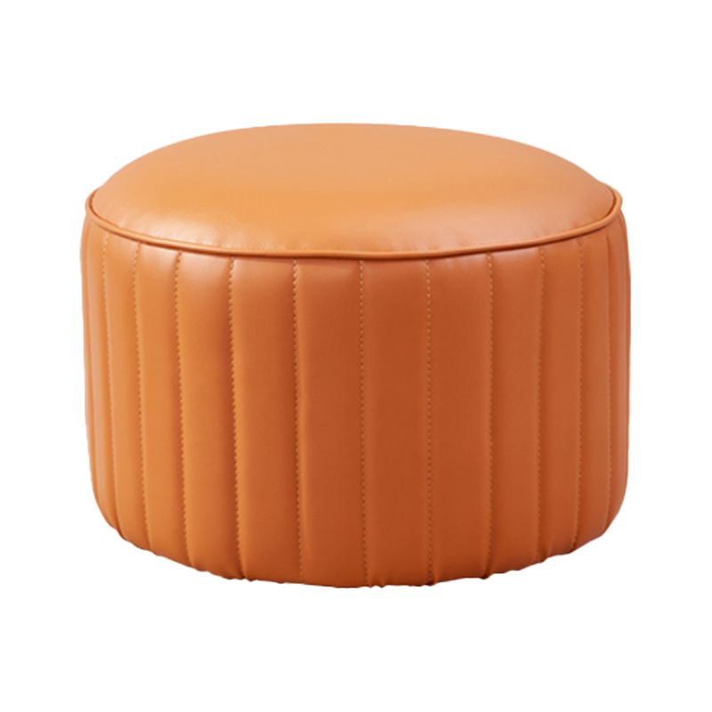 Contemporary Pouf Ottoman Faux Leather Upholstered Solid Color Round Ottoman