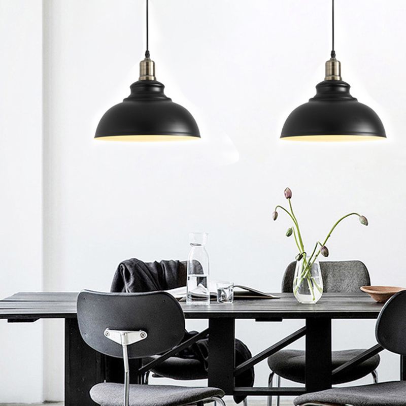 1-Light Hanging Pendant Lights Industrial Dome-Shaped Metal Commercial Pendant Lighting in Black