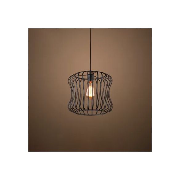 Wire Guard Metallic Hanging Ceiling Light Vintage 1 Head Living Room Suspension Light in Matte Black