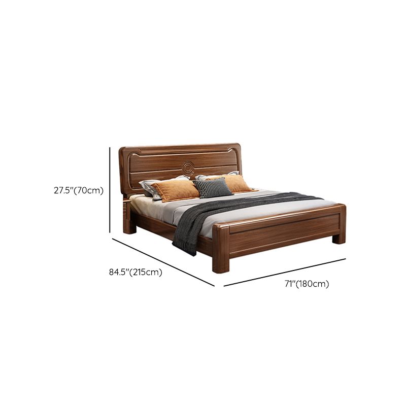 Mid-Century Modern Panel Bed Solid Wood Standard Bed with Headboard