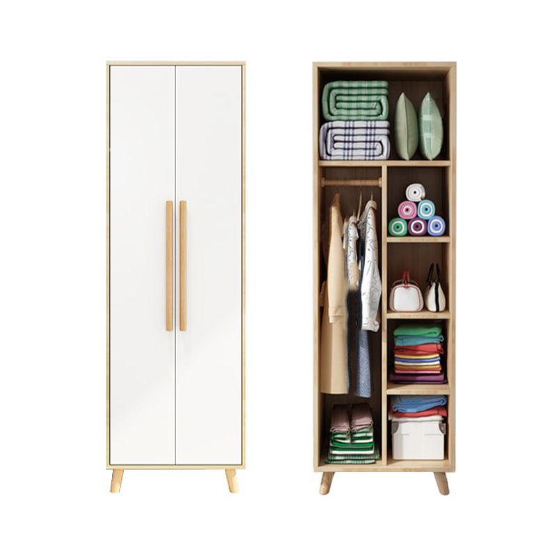 White Engineered Wood Armoire for Bedroom Modern Cabinet with Legs