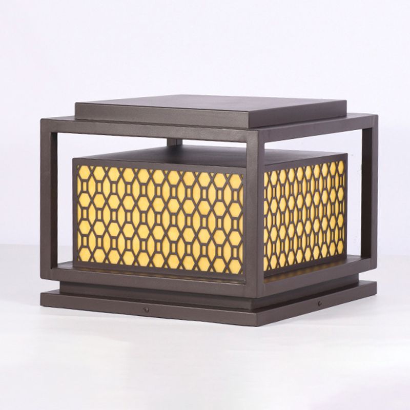 Metal Rectangle Shape Solar Pillar Lamp Modern 1 Light Outdoor Waterproof Light in Brown